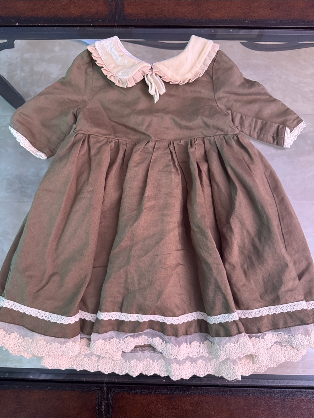 Brown Dress with Cream Peter Pan Collar